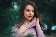 wallpaper brunette outdoors women looking face hair distance into tanned smirk model long wallpapers eyes brown blue portrait sweater lips