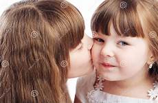 sister kissing her girl stock isolated little kiss