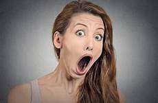 woman astonished surprise mouth open wide surprised looking portrait disbelief stock