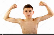 flexing teenage muscles
