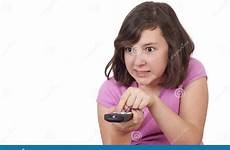 teenage hands remote control beautiful her girl tv isolated stock background royalty preview dreamstime