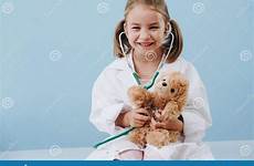 stethoscope robes smiling doctor wearing playing long little girl first preview