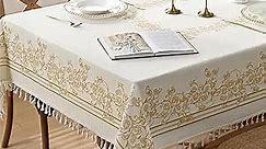 Yinhua Table Cloth Rectangle Table 55"×86", Khaki Paisley Floral Tablecloth Waterproof Stain Resistant Tablecloth, Linen Wrinkle Free Tablecloth Washable Dining Table Cover with Tassel