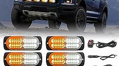 8PCS LED Emergency Strobe Lights Kits with Controller and Wiring Harness, Sync Feature, Surface Mount, Hazard Warning Grille Lights for Car Truck Van Off Road Vehicles (12V-24V, Amber/White)