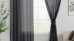 JIUZHEN Black Sheer Curtains 72 Inches Long - Semi Transparent Light Filtering Grommet Window Drapes for Living Room/Bedroom, 52Wx 72L, Set of 2 with Tiebacks
