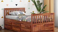 Buy Pear Kids Trundle Bed With Storage (Honey Finish) at 26% OFF Online | Wooden Street