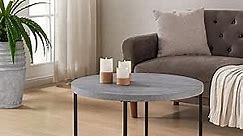 CENSI Grey Round Coffee Table for Living Room, with Extra Thick Tabletop in Grey Marble Finish, Wood and Metal, Modern Industrial Style (Concrete)