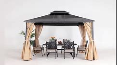 ABCCANOPY 10x10 Hardtop Gazebo - Outdoor Polycarbonate Double Roof Gazebo Canopy, Metal Frame Permanent Pavilion with Curtains and Netting for Patio, Garden, Patio, Lawns (Dark Gray)