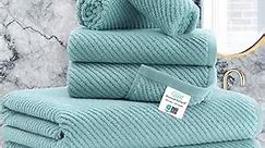 Towels for Bathroom - 100% Cotton | Thick | Soft | Quick Dry, 6 Piece Towel Set, 2 Large Bath Towels 30 x 56, 2 Hand Towels 18 x 28, 2 Wash Cloths 13 x 13,Dorm Room Essentials, Aqua Teal