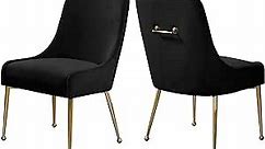 Meridian Furniture Owen Collection Modern | Contemporary Velvet Upholstered Dining Chair with Polished Gold Legs, Set of 2, 24" W x 21" D x 34.5" H, Black