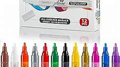 Paint Pens Acrylic Markers Set (12-Color) | For Rock Painting, Glass, Wood, Porcelain, Ceramic, Fabric, Paper, Kindness Rocks, Mugs, Calligraphy, Unique Arts and Crafts Supplies (Medium Point)