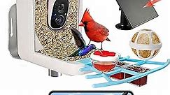 Smart Bird Feeder with Camera Solar Powered, 1080P HD Live Video &Playback on Phone, AI Identify +10,000 Bird Species, 2.4G WiFi Bird Feeder Camera Wireless Outdoor House-Bird Watching Gifts