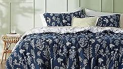 Bedsure Twin/Twin XL Comforter Set Dorm Bedding - Navy Comforter, Floral Twin/Twin Extra Long Bedding Comforter Set, 2 Pieces, 1 Reversible Botanical Flowers Comforter and 1 Pillow Sham