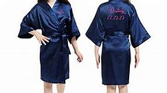 Cute Satin Personalized Robes for Girls in Sizes 3T – 14, Flower Girl Robe, Pretty Girl Robes, Personalized Robes for Toddlers thru Age 13, Girls, Navy Blue, 8/10