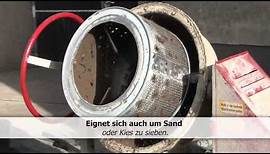 Mutterboden sieben-Sand-Kies-selber bauen-Waschmaschinentrommel-Trommelsiebanlage