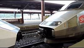 Coupling and departing of 2 TGV trains!
