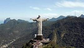 Close up of the monumental Christ the Redeemer Statue on the Corcovado Hill in Rio de Janeiro. Morni