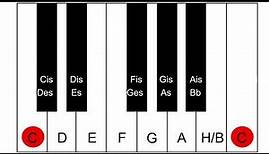 Die Namen der Tasten auf dem musikalischen Keyboard