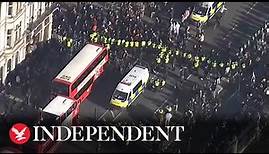 Live: Aerials of huge pro-Palestine march in London on Remembrance Day