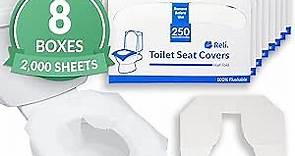 Reli. Toilet Seat Covers (2000 Pcs, 8 Packs of 250) | Disposable Toilet Seat Cover - Flushable - 14x16" (Half-Fold) | Paper Toilet Liners for Bathroom, Travel, Camping, Kids Potty Training