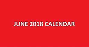 June 2018 Calendar Printable, Holidays, PDF