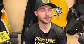 Michael Bunting speaks with reporters after his first practice with the Pittsburgh Penguins.