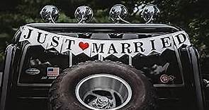 Just Married Banner for Wedding Reception Car Wall Decorations, Bunting Photo Booth Props Signs Garland Bridal Shower Rustic Wedding Decorations for Reception, White