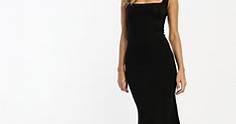 ASOS DESIGN square neck softline midi dress in black | ASOS