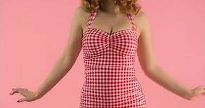 TopVintage - classic fifties one piece swimsuit Gingham white raspberry pink
