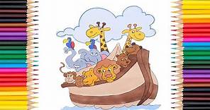 Desenho da arca de Noé, colorindo desenho.