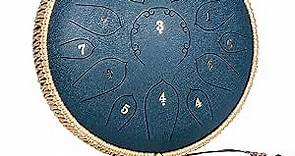 Steel Tongue Drum - 15 Note 12 Inch Tongue Drums - Percussion Instruments - Hand Pan Drum with Music Book, Drum Mallets and Carry Bag, D Major, Navy Blue