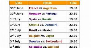 Fifa World Cup 2018 Round of 16 Teams & Schedule