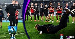 Scott Robertson breakdances after Crusaders Super Rugby Pacific win