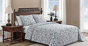 Tommy Bahama Quilt Set Reversible Cotton Bedding with Matchin Shams, All Season Home Decor, Queen, Cape Verde Smoke Grey/Blue