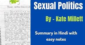 Sexual Politics | Sexual Politics Summary | Kate Millett Sexual Politics Summary