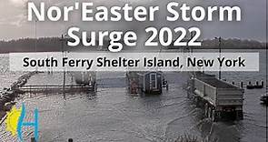 Shelter Island Storm Surge 2022 - South Ferry dock partially under water!