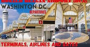 DEPARTURE FROM WASHINGTON DC, RONALD REAGAN NATIONAL AIRPORT (DCA) TERMINALS 1& 2, AIRLINES, GATES