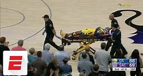 Patrick McCaw leaves on stretcher after hard fall | ESPN