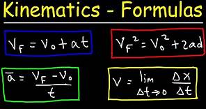 Kinematics Physics Formulas