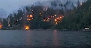 Devastating Adams Lake East Fire Reaches Shoreline and encompasses the greener all around