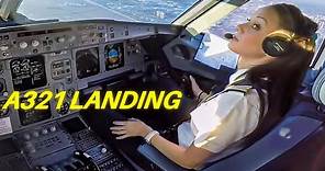Beautiful Female Pilot Landing Airbus A321 Cockpit View