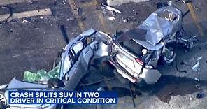 Video captures moments before car splits in half, critically injuring driver