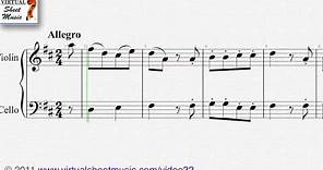 Wolfgang Amadeus Mozart's, Easy Duets "Duet No. 1" violin and cello sheet music - Video Score