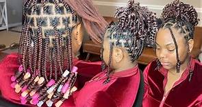 Short Knotless Braids With Curly Ends | Spiced Cranberry Hair Blend