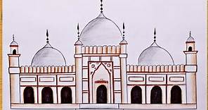 How to draw Badshahi Mosque - step by step | Easy Badshahi Masjid, Lahore/ Drawing Tutorial