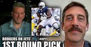 Aaron Rodgers reacts to the Jets drafting Olumuyiwa Fashanu | Pat McAfee Draft Spectacular