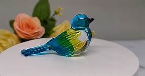 blown glass birds figurines, blue glass bird