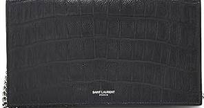 Amazon.com: Yves Saint Laurent, Cartera compacta con solapa de piel de becerro negra preamada, color negro