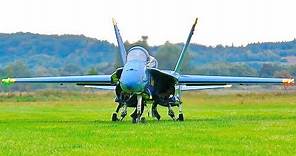 STUNNING AMAZING HUGE RC F-18 BLUE ANGELS SCALE MODEL TWIN TURBINE JET FLIGHT DEMONSTRATION