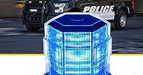 LUMENIX Blue Beacon Light 72 LED Emergency Warning Flashing Strobe Lights Magnetic/Screw Mount for POV Cop Police Law Enforcement Vehicles First Responders Volunteer Forklift Mower Trucks